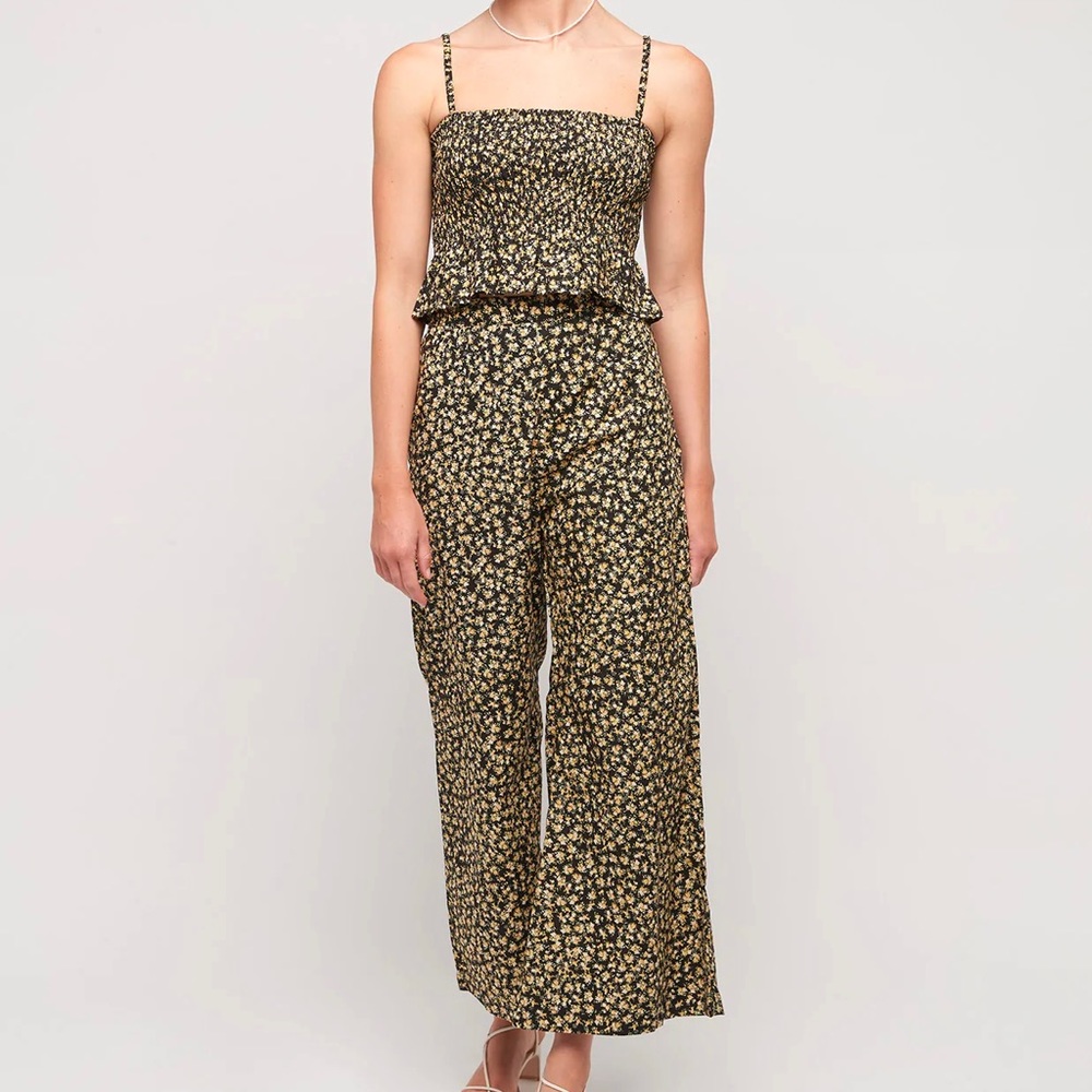 Faithfull The Brand Black Floral Matching Set (XS, like new)